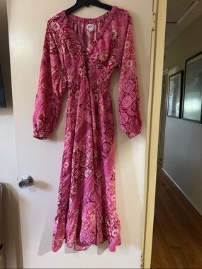 Pink Floral Wrap Maxi Dress